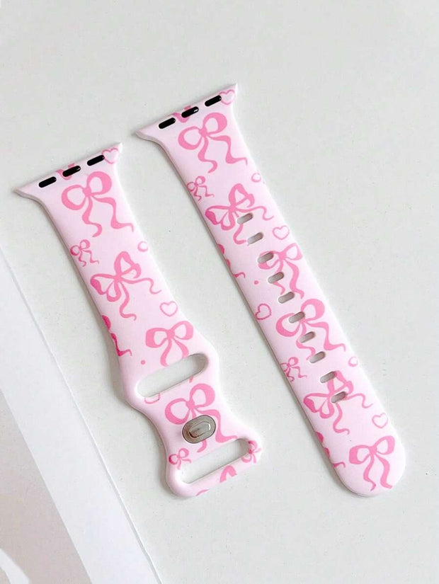 1pc Fashion Simple Bowknot Print Silicone Watch Band Compatible With Apple Watch Band 38mm 40mm 41mm 42mm 4mm 45mm 49mm (S10 42 )Mm (S10 46)Mm , Comfortable Soft Replaceable For Watch Series Ultra 2 SE 10 9 8 7 6 5 4 3 2 1 Gift - Luxe Ladies Moda