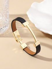1pc Fashionable Gold Letter Decorated Leather Bracelet, Elegant Gift Jewelry For Girlfriend - Luxe Ladies Moda