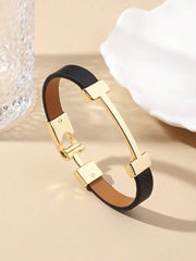 1pc Fashionable Gold Letter Decorated Leather Bracelet, Elegant Gift Jewelry For Girlfriend - Luxe Ladies Moda