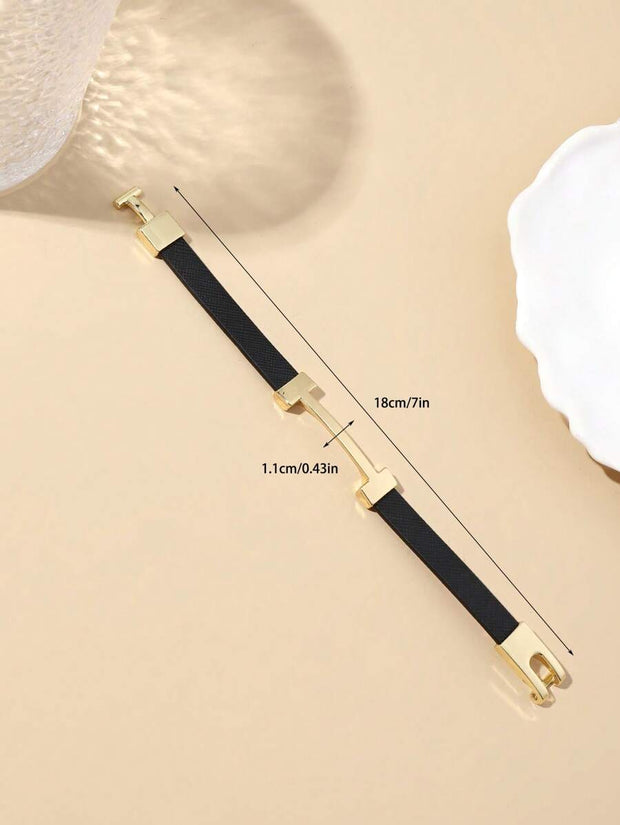1pc Fashionable Gold Letter Decorated Leather Bracelet, Elegant Gift Jewelry For Girlfriend - Luxe Ladies Moda