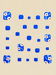 Square Shaped Matte Nail Stickers, Blue Floral Nail Art Stickers, Shiny Nail Art Stickers, Fashionable For Spring/Summer - Luxe Ladies Moda