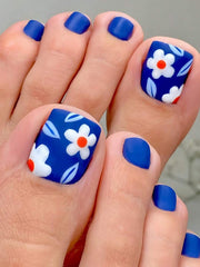 Square Shaped Matte Nail Stickers, Blue Floral Nail Art Stickers, Shiny Nail Art Stickers, Fashionable For Spring/Summer - Luxe Ladies Moda