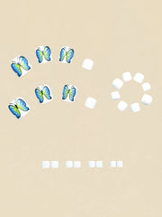 Square Shaped Matte Nail Stickers, Blue Floral Nail Art Stickers, Shiny Nail Art Stickers, Fashionable For Spring/Summer - Luxe Ladies Moda