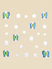 Square Shaped Matte Nail Stickers, Blue Floral Nail Art Stickers, Shiny Nail Art Stickers, Fashionable For Spring/Summer - Luxe Ladies Moda