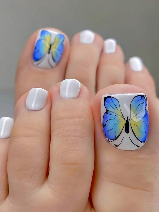Square Shaped Matte Nail Stickers, Blue Floral Nail Art Stickers, Shiny Nail Art Stickers, Fashionable For Spring/Summer - Luxe Ladies Moda
