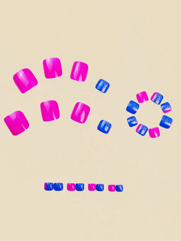 Square Shaped Matte Nail Stickers, Blue Floral Nail Art Stickers, Shiny Nail Art Stickers, Fashionable For Spring/Summer - Luxe Ladies Moda