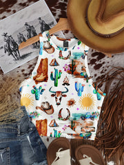 Casual Minimalist Crew Neck Cow Print Western Cowgirl Bohemian Style Bodycon Tank Top - Luxe Ladies Moda