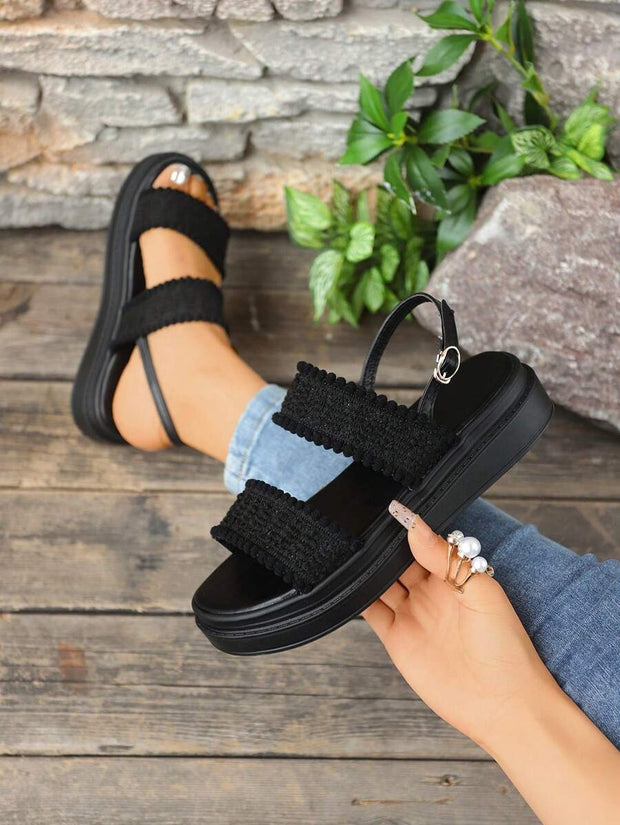 Women's Comfortable British Style Beach Sandals With Thick Outsoles, Cross Straps And Flat Casual Shoes In Two-Tone Colors, Ideal For Summer Outfits - Luxe Ladies Moda