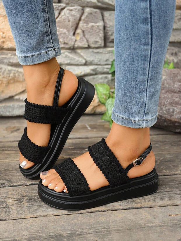 Women's Comfortable British Style Beach Sandals With Thick Outsoles, Cross Straps And Flat Casual Shoes In Two-Tone Colors, Ideal For Summer Outfits - Luxe Ladies Moda