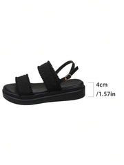 Women's Comfortable British Style Beach Sandals With Thick Outsoles, Cross Straps And Flat Casual Shoes In Two-Tone Colors, Ideal For Summer Outfits - Luxe Ladies Moda