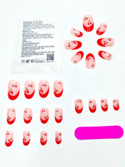 24pcs Press On Nail Set French Manicure - Glossy Red Almond Shape, Short Length, Fruit Design, Suitable For Women And Girls In Summer - Luxe Ladies Moda