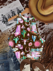 Casual Minimalist Crew Neck Cow Print Western Cowgirl Bohemian Style Bodycon Tank Top - Luxe Ladies Moda