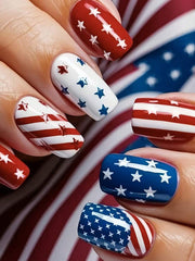 24pcs Stars & Stripes Press-On Nails – French Tip Patriotic False Nails Kit - Luxe Ladies Moda