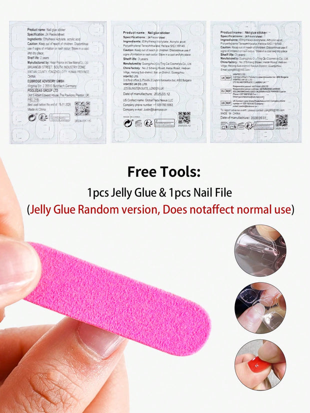 24pcs Stars & Stripes Press-On Nails – French Tip Patriotic False Nails Kit - Luxe Ladies Moda