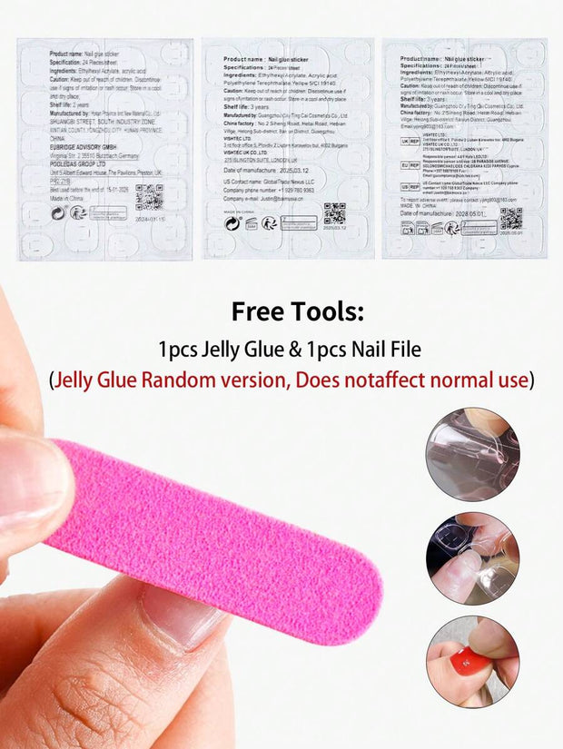 24pcs Stars & Stripes Press-On Nails – French Tip Patriotic False Nails Kit - Luxe Ladies Moda
