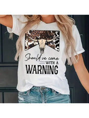 "Should've Come With A Warning" Western Graphic Tee – Plus Size Cowboy & Butterfly Print T-Shirt for Women - Luxe Ladies Moda