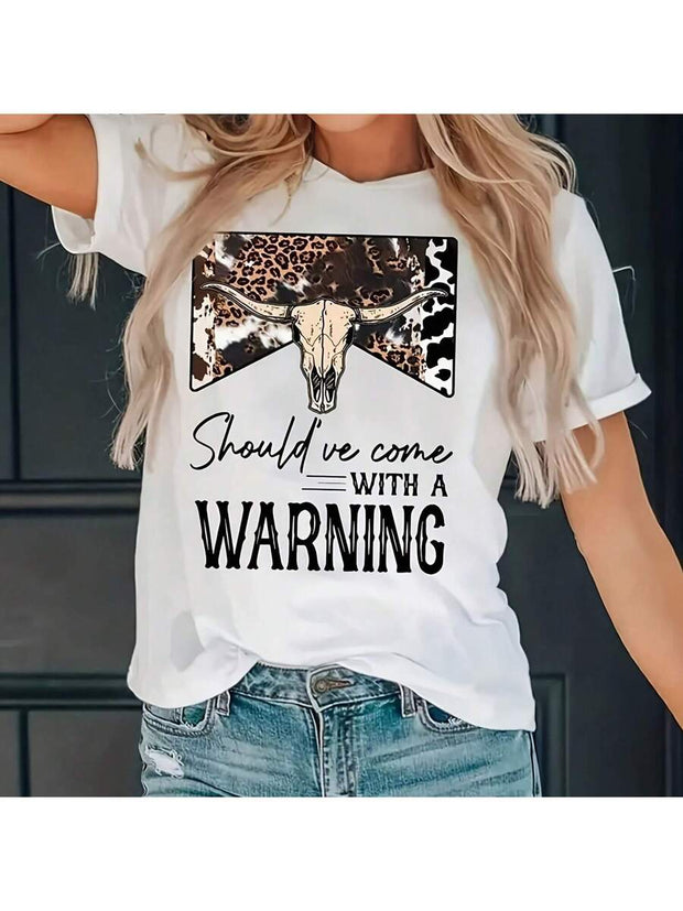 "Should've Come With A Warning" Western Graphic Tee – Plus Size Cowboy & Butterfly Print T-Shirt for Women - Luxe Ladies Moda