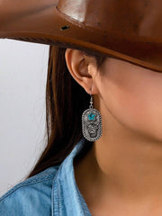 1 Pair Antique Silver Color Western Blue Turquoise Stone Decor Earring, Cowgirl Style Earrings Stud For Women - Luxe Ladies Moda