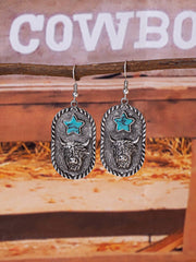 1 Pair Antique Silver Color Western Blue Turquoise Stone Decor Earring, Cowgirl Style Earrings Stud For Women - Luxe Ladies Moda