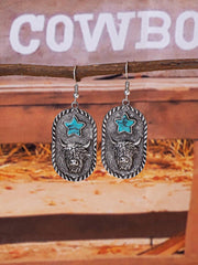 1 Pair Antique Silver Color Western Blue Turquoise Stone Decor Earring, Cowgirl Style Earrings Stud For Women - Luxe Ladies Moda