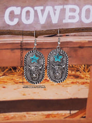 1 Pair Antique Silver Color Western Blue Turquoise Stone Decor Earring, Cowgirl Style Earrings Stud For Women - Luxe Ladies Moda