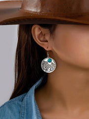 1 Pair Antique Silver Color Western Blue Turquoise Stone Decor Earring, Cowgirl Style Earrings Stud For Women - Luxe Ladies Moda