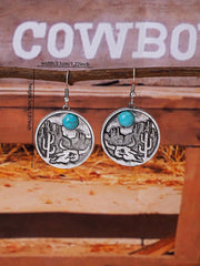 1 Pair Antique Silver Color Western Blue Turquoise Stone Decor Earring, Cowgirl Style Earrings Stud For Women - Luxe Ladies Moda