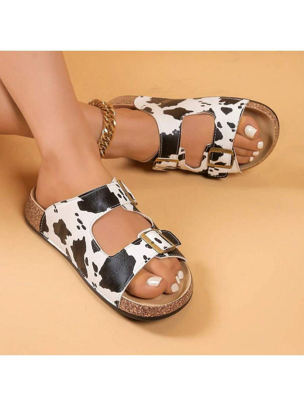 Women's Fashion Cow Print Pattern Sandals - Summer Open Toe Outdoor Casual Slippers - Luxe Ladies Moda