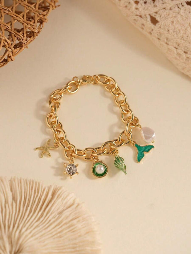 1pc Vacation Style Starfish & Shell Pendant Bracelet - Luxe Ladies Moda