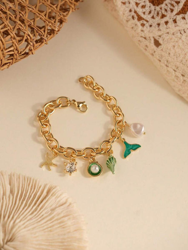 1pc Vacation Style Starfish & Shell Pendant Bracelet - Luxe Ladies Moda
