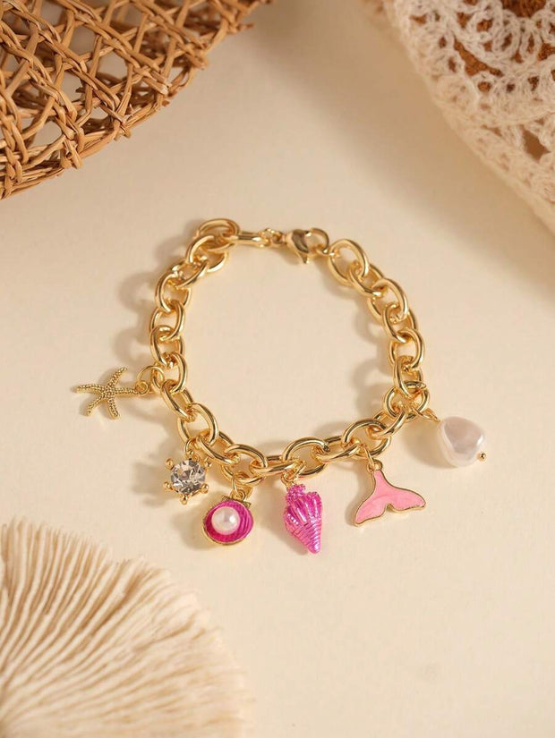1pc Vacation Style Starfish & Shell Pendant Bracelet - Luxe Ladies Moda