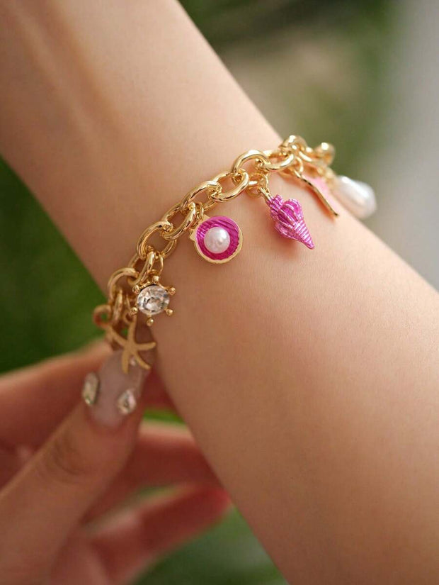 1pc Vacation Style Starfish & Shell Pendant Bracelet - Luxe Ladies Moda