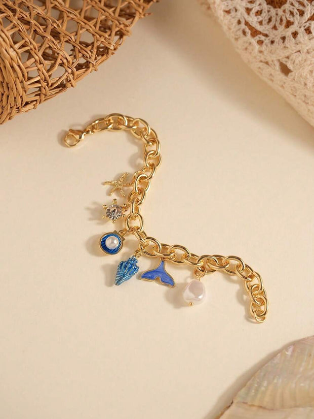 1pc Vacation Style Starfish & Shell Pendant Bracelet - Luxe Ladies Moda