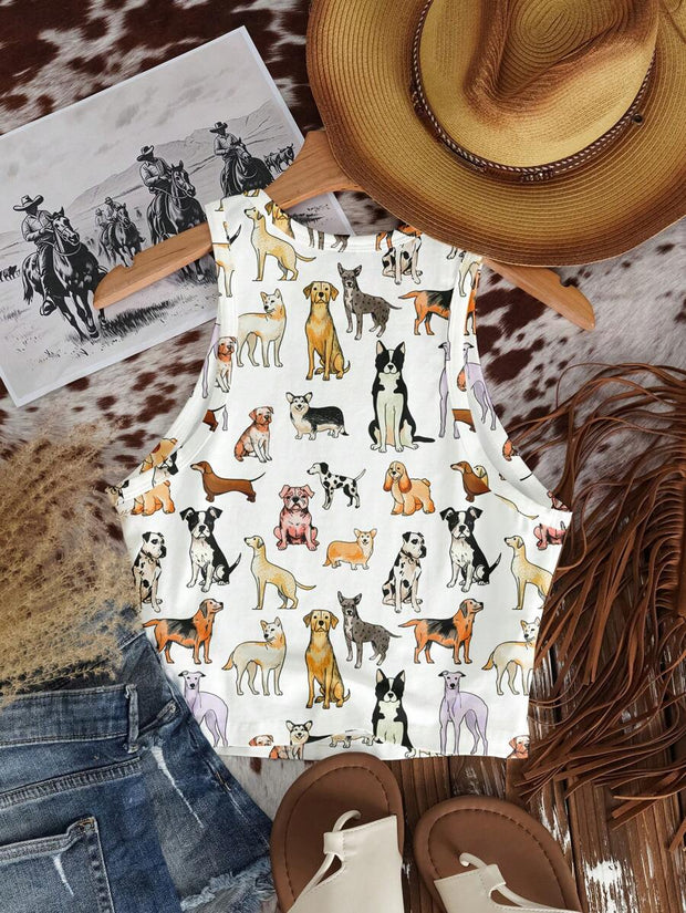Casual Minimalist Crew Neck Cow Print Western Cowgirl Bohemian Style Bodycon Tank Top - Luxe Ladies Moda