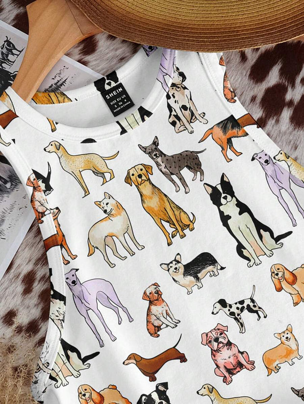 Casual Minimalist Crew Neck Cow Print Western Cowgirl Bohemian Style Bodycon Tank Top - Luxe Ladies Moda