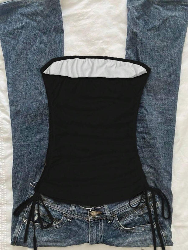 Butterfly Wing Retro Punk Pattern, Music Festival, Y2K Style, Women's Casual Boho Vacation Halter Top With Ruched Tie Goth Top Butterfly Top Black Concert Top Gothic Summer Clothes Black Rhinestone Top Back To School - Luxe Ladies Moda