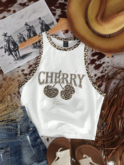 Casual Minimalist Crew Neck Cow Print Western Cowgirl Bohemian Style Bodycon Tank Top - Luxe Ladies Moda