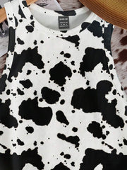 Casual Minimalist Crew Neck Cow Print Western Cowgirl Bohemian Style Bodycon Tank Top - Luxe Ladies Moda