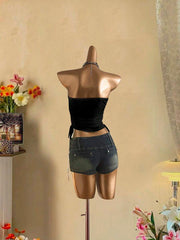 Butterfly Wing Retro Punk Pattern, Music Festival, Y2K Style, Women's Casual Boho Vacation Halter Top With Ruched Tie Goth Top Butterfly Top Black Concert Top Gothic Summer Clothes Black Rhinestone Top Back To School - Luxe Ladies Moda