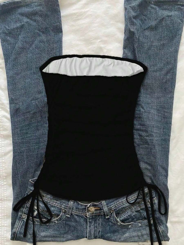 Butterfly Wing Retro Punk Pattern, Music Festival, Y2K Style, Women's Casual Boho Vacation Halter Top With Ruched Tie Goth Top Butterfly Top Black Concert Top Gothic Summer Clothes Black Rhinestone Top Back To School - Luxe Ladies Moda