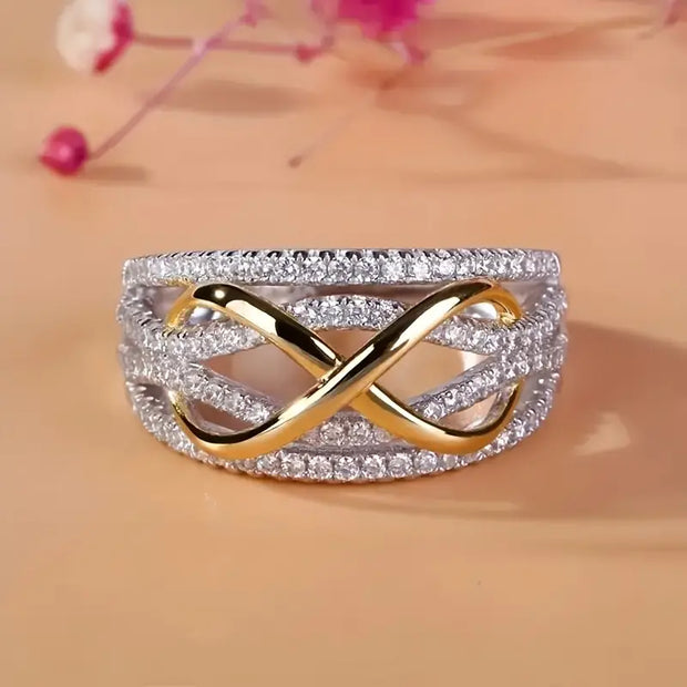 Elegant 3D Infinity Love Ring with Sparkling Cubic Zirconia, Ideal for Wedding, Valentine's Day Gift for Lover, or Mother’s Day Jewelry Present for Mom, Oxidized Zirconia, Bride - Luxe Ladies Moda