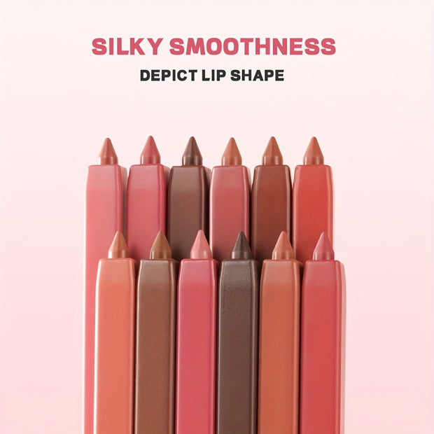 Pudaier 12 Pcs Lippie Pencil Waterproof Sweatproof Lip Liner Easy Coloring Non-fading Color Rendering Lip Makeup Set - Luxe Ladies Moda