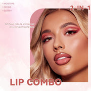 Gradient Lip Liner and Gloss Lip Combo Set, Long Lasting Light Brown Matte Lipstick Crayon Lip Liner Pencil, Hydrating Plumping Shiny Nude Tinted Lip Gloss Makeup