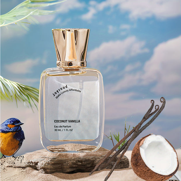 Joyroud Coconut Vanilla Bliss Eau De Parfum for Women - Tropical Floral & Fruity Scent with Chamomile, Sweet Alcohol-Based Spray, Ideal Gift for Her on Thanksgiving, Christmas & Birthdays, 1.01fl.oz. - Luxe Ladies Moda