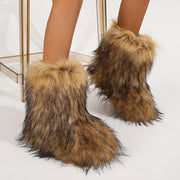 Cozy Leopard Print Faux Fur Winter Boots for Women - Fluffy & Warm Snow Booties with Soft Rubber Sole, Round Toe Design, Fashionable Outdoor Footwear, Girls, Flat - Luxe Ladies Moda