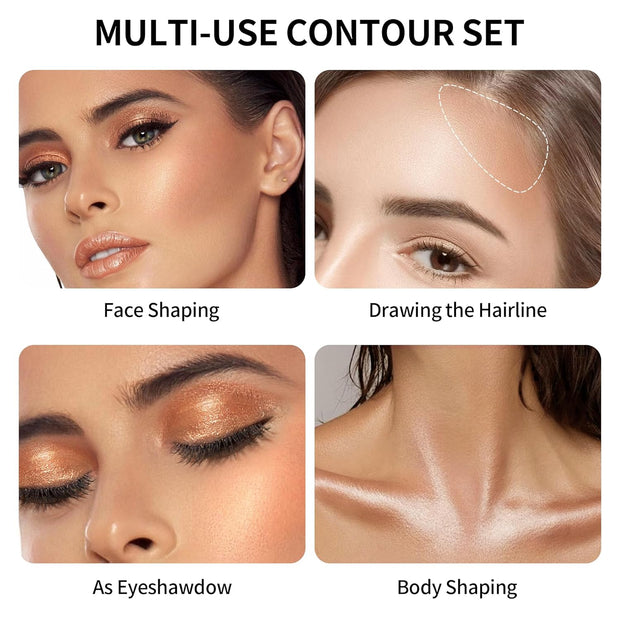 Contour and Highlighter Stick, Highly Pigmented & Blendable, Long Lasting & Creamy Texture, Waterproof, Natural Finish Contour Set for Face Sculpting, Travel-Friendly, 01 Amber & 03 Champagne