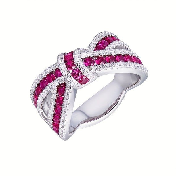 Elegant Silver-Plated Bow Knot Ring with July Gemstone - Chic Gift for Engagement & Party - Luxe Ladies Moda