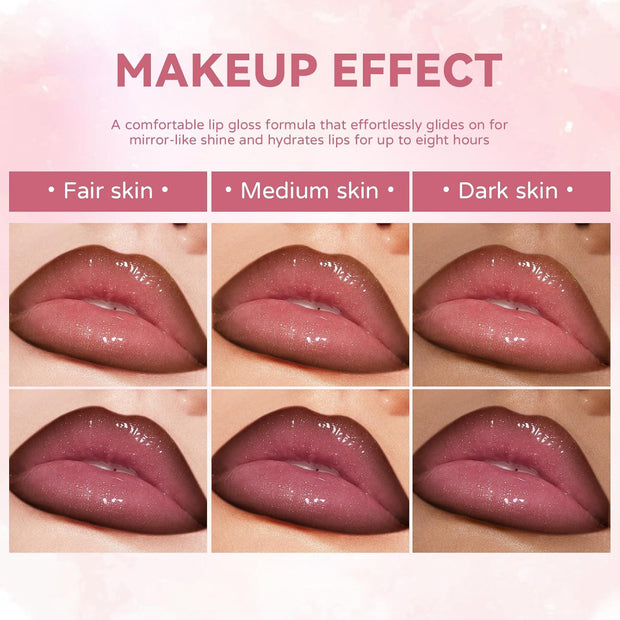 Gradient Lip Liner and Gloss Lip Combo Set, Long Lasting Light Brown Matte Lipstick Crayon Lip Liner Pencil, Hydrating Plumping Shiny Nude Tinted Lip Gloss Makeup