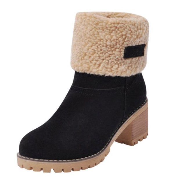Womens Boots Female Winter Shoes Fur Snow Boots Warm Plush Women'S Shoes Square High Heel Ankle Boots Black Botas De Mujer - Luxe Ladies Moda