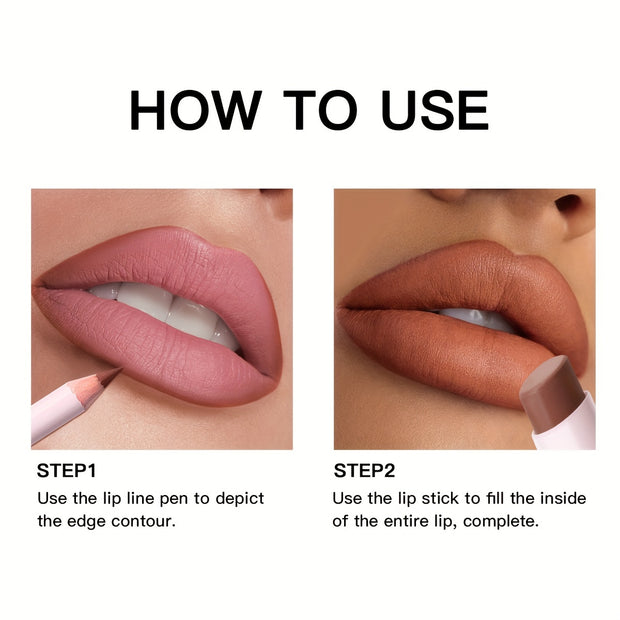 Ushas, 1Set, Long-Lasting Matte Nude Lipsticks With Lip Liner - Waterproof, 12 Shades, Makeup Essentials For Daily Wear, All Skin Types - Long-Lasting, Hydrating, And Nourishing Lip Care For Women - Luxe Ladies Moda